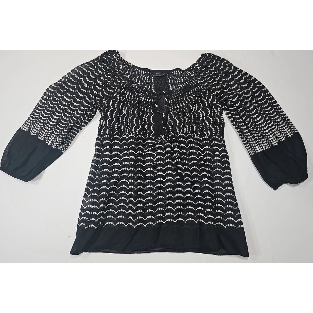 BCBG Maxazria Peasant Black & White Women's Blouse Size S‎